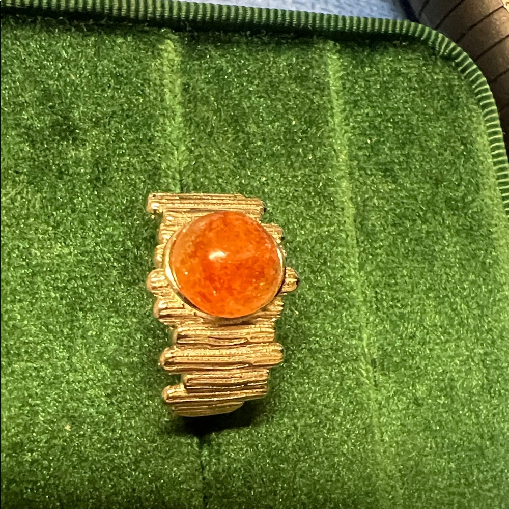 Elegant Orange sunstone crystal Stone Ring silver setting size 9